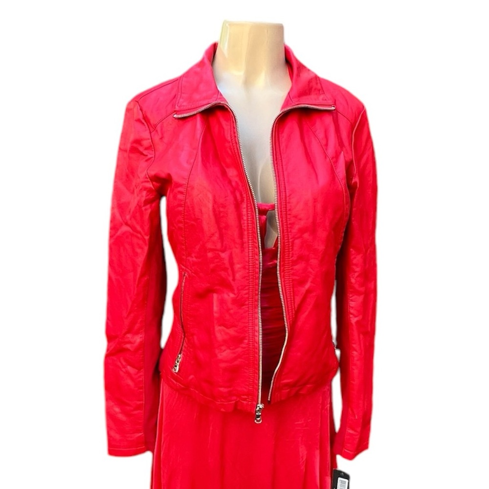 Kenneth Cole Firecracker Red Faux Leather Moto Thriller Jacket Size M